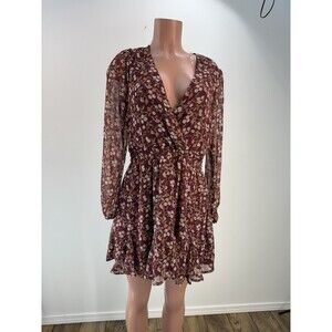Womens Wine Chiffon Floral Mini Fit & Flare Dress Juniors L